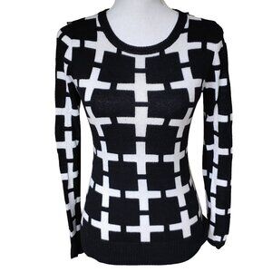 Merona Black White Cross Goth Industrial Thin Knit Sweater